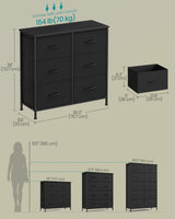SONGMICS Dresser for Bedroom, Chest of Drawers, TV Stand, Steel, MDF, 6 Non-Woven Fabric Drawers, Storage Organizer Unit, Closet, Entryway, Ink Black and Ebony Black ULGS123B01S SONGMICS