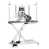 MERXENG 47" Professional Electric Dog Grooming Table, Heavy Duty Height Adjustable Pet Grooming Table for Dogs with Grooming Arm, Anti Slip Tabletop & Tool Organizer Pet Grooming Station, White MERXENG