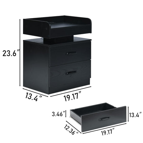 4ever2buy Nightstand Set of 2, Black Nightstand with Charging Station, Led Night Stand with 2 Drawer, Modern Bed Side Table with LED Strip Lights, Bedside End Table for Bedroom Living Room 4ever2buy