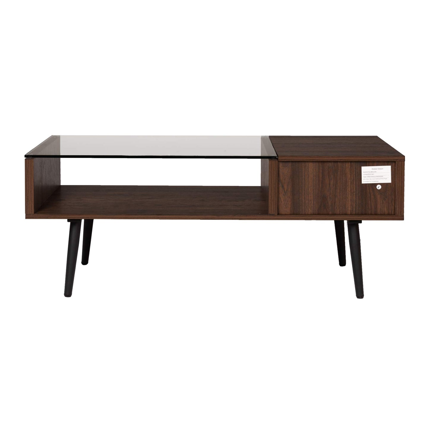 Walker Edison Montclair Mid Century Modern Two Toned 1 Drawer Coffee Table, 42 Inch, Glass and Dark Walnut - WoodArtSupply