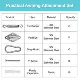 HOMPER Awning Attachment Set, Heavy Duty Sun Shade Sail Stainless Steel Hardware Kit for Garden Triangle and Square, Rectangle, Sun Shade Sail Fixing Accessories HOMPER
