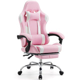 Sweetcrispy Video Game Desk Chair - Ergonomic Computer with Footrest and Comfy Lumbar Support, PU Leather Recliner with Headrest, Fixed Up Armrest, Height Adjustable with 360° Swivel, for Adults, Pink Sweetcrispy