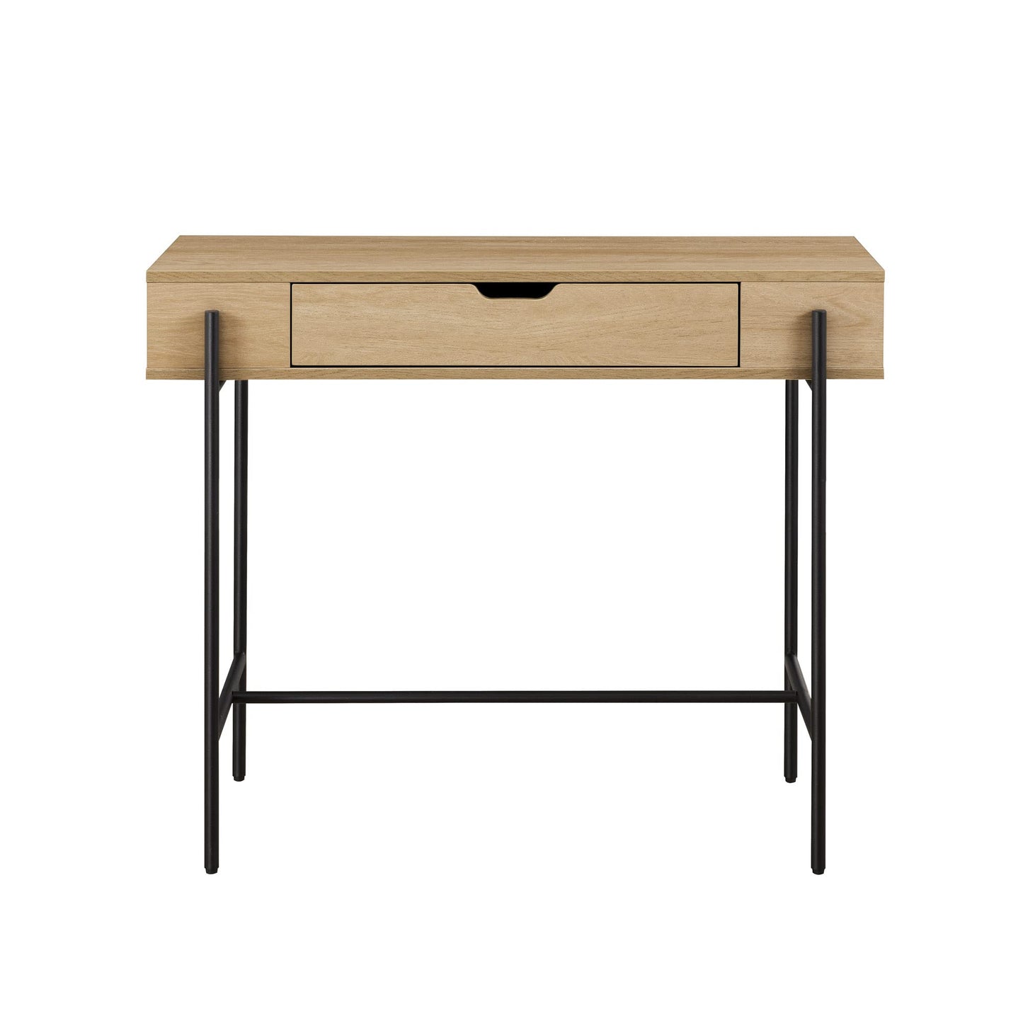 Walker Edison Adrienne Contemporary Simple Metal and Wood 1-Drawer Entry Table, 37 Inch, Coastal Oak - WoodArtSupply