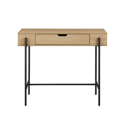 Walker Edison Adrienne Contemporary Simple Metal and Wood 1-Drawer Entry Table, 37 Inch, Coastal Oak - WoodArtSupply