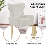 Nebuaegis Velvet Accent Chair Wingback for Living Room, High Back Arm Chair with Golden Legs Lumbar Pillow, Upholstered Single Sofa Bedroom Beige Nebuaegis