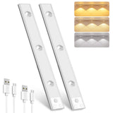 Pak Under Cabinet Lights, Rechargeable Motion Sensor Light Indoor, Wireless and 3-Color Dimmable with Cat’s Eye Hill Effect, for Display Cabinets, Showcases, Wine Racks, 2 Pack, Silver Pak