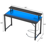 Hyomdeck Computer Desk with USB Power Outlets and LED Lights,55 inch Gaming Desk with Monitor Stand for Small Space Home Office, Modern Simple Study Writing Table PC Desks, Black Hyomdeck