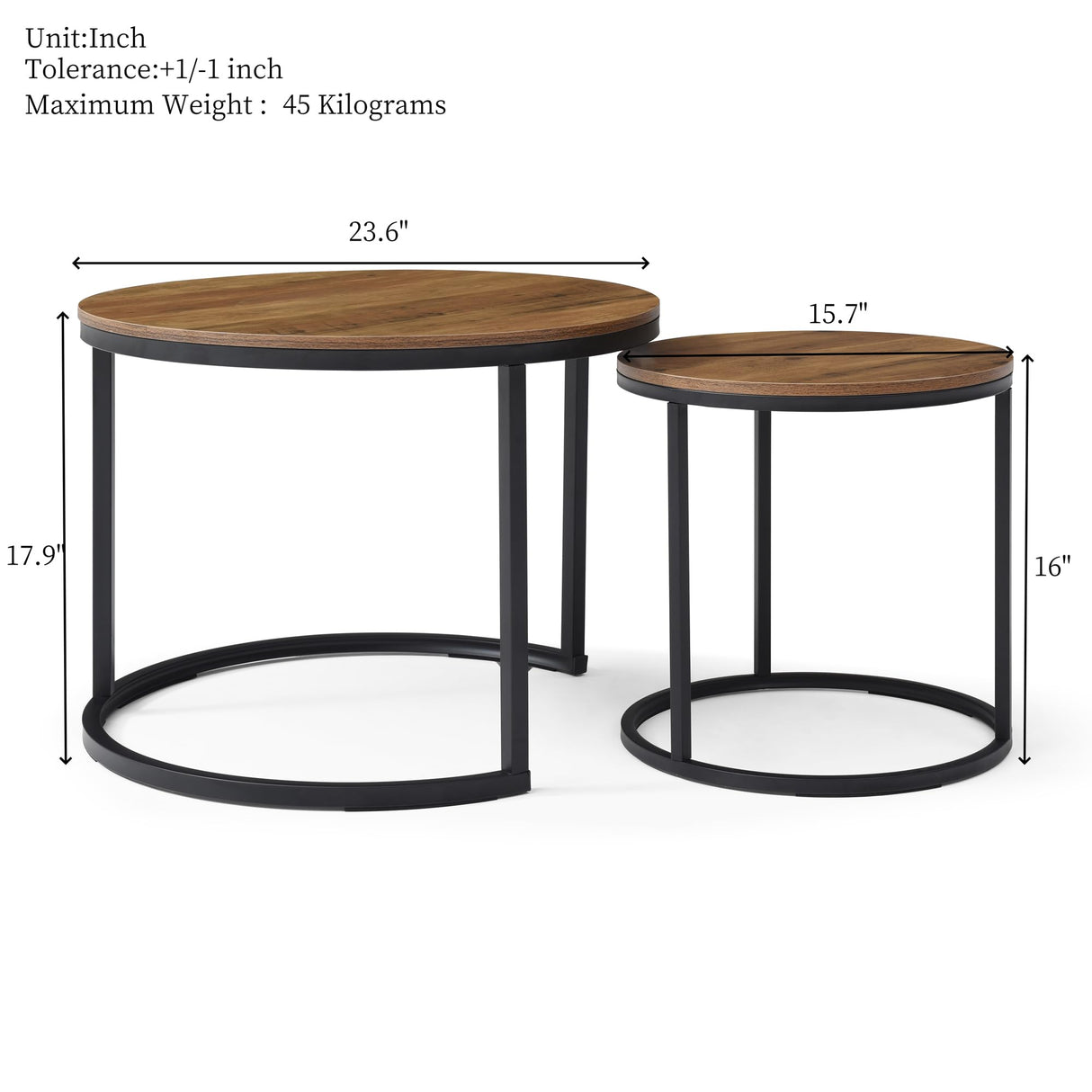 GUANGHONG Nesting Coffee Table Set of 2, Round Coffee Table w/Wood Grain Top, Modern Living Room Table with Sturdy Metal Frame, Industrial End Table Side Tables for Small Space Apartment (Black) GUANGHONG