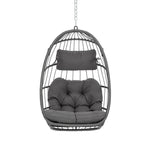 Yechen Hanging Egg Chair Outdoor Without Stand Indoor, Aluminum Foldable Swing Egg Chairs - Wicker Rattan Hammock Egg Porch Swing with UV Resistant Cushions for Bedroom Patio Balcony Yechen