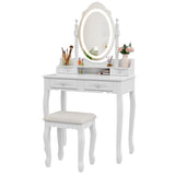 Vanity Desk with Mirror and Lights, Modern Vanity Makeup Table and Cushioned Stool Set with 4 Drawers, 3 Color Lighting Modes with Adjustable Brightness, Dressing Table Set for Bedroom (White) Alohappy
