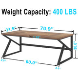 HSH Large Home Office Desk, Modern Wood Metal Computer Desk for Two Person, Extra Long Executive Writing Study Gaming Double Desk Workstation, 70 Inch Rustic Bedroom Living Room Table for 2 Monitors HSH