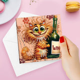 Ceitura 6Pcs Catoon Cat with Wine DIY Diamond Art Painting Crafts Rhinestone Painting Making Greeting Card Making Kit Postcard for Holiday Christmas New Year Party Favors 11.81 * 5.91 inch C'eitura