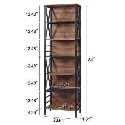 HOMISSUE 7-Tier Vintage Brown Industrial Bookshelf with Cabinet Design - WoodArtSupply