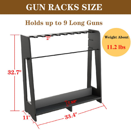 Prometis Gun Storage Racks Indoor - Freestanding Floor Wooden Rifle Standing Rack, Vertical Shotgun Storage Solutions and Gun Room Display Stand, 9 Slots Adjustable Height for up to 9 Long Guns Prometis