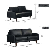 INSTORY Leather Sofa Modern Couch with Wooden Legs for Living Room, Office - Black INSTORY