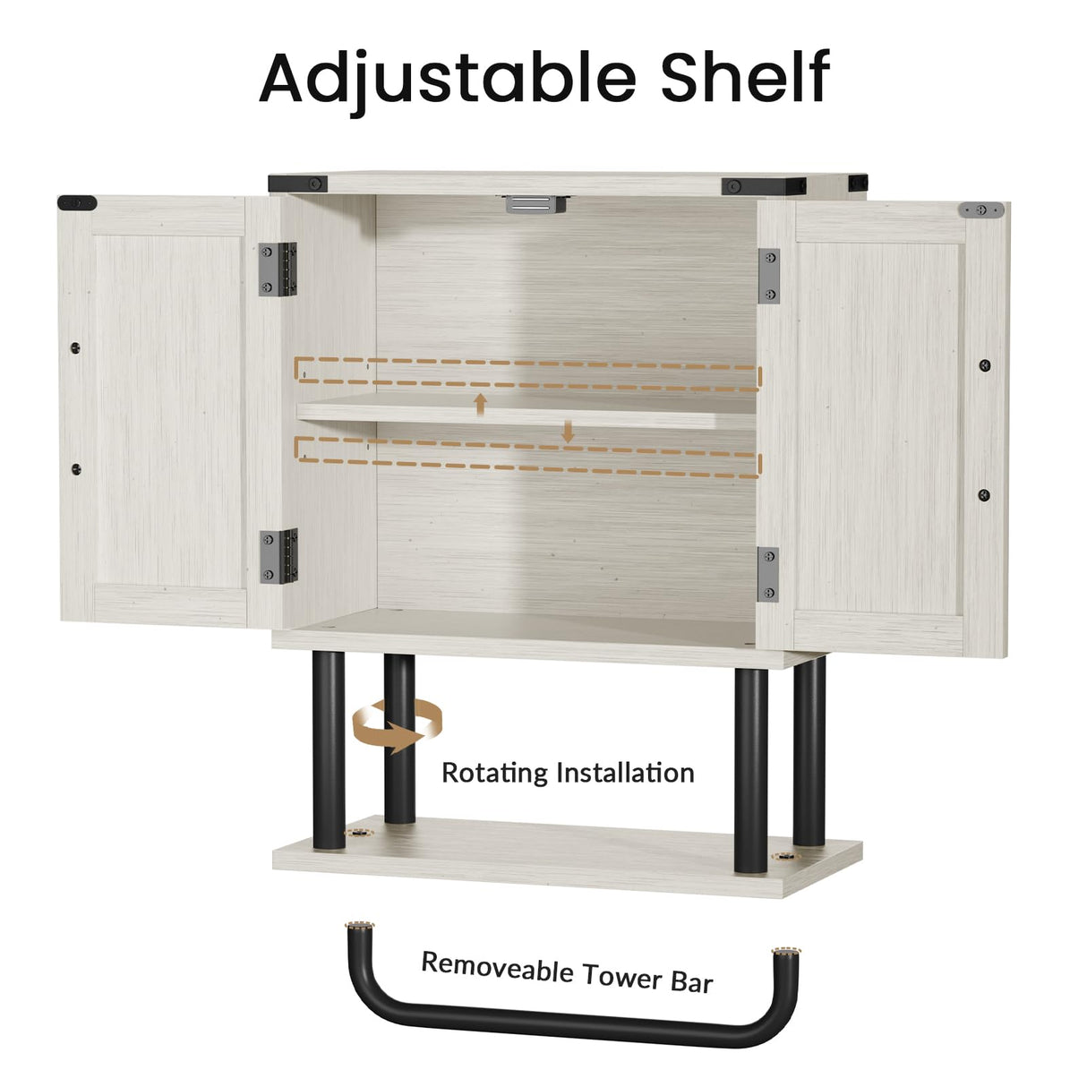 AmazerBath Bathroom Wood Wall Cabinets, Farmhouse Medicine Cabinets Organizer with Towel Bar, Hanging Small Storage Cabinet with Adjustable Shelf, 2 Doors Wall Organizer Cabinet for Small Spaces AmazerBath