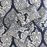 Madison Park Vienna Sateen Cotton Comforter Set, Breathable, Soft Cover, Trendy, All Season Down Alternative Cozy Bedding with Matching Shams, King, Indigo 7 Piece Madison Park
