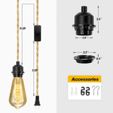 LYOOWNG Plug in Pendant Light Cord, Farmhouse Hanging Lights with Plug in Cord, 15FT Hemp Rope Plugin Hanging Light Cord Kit with On/Off Switch, E26 E27 Light SocketCord for HangingLight LYOOWNG