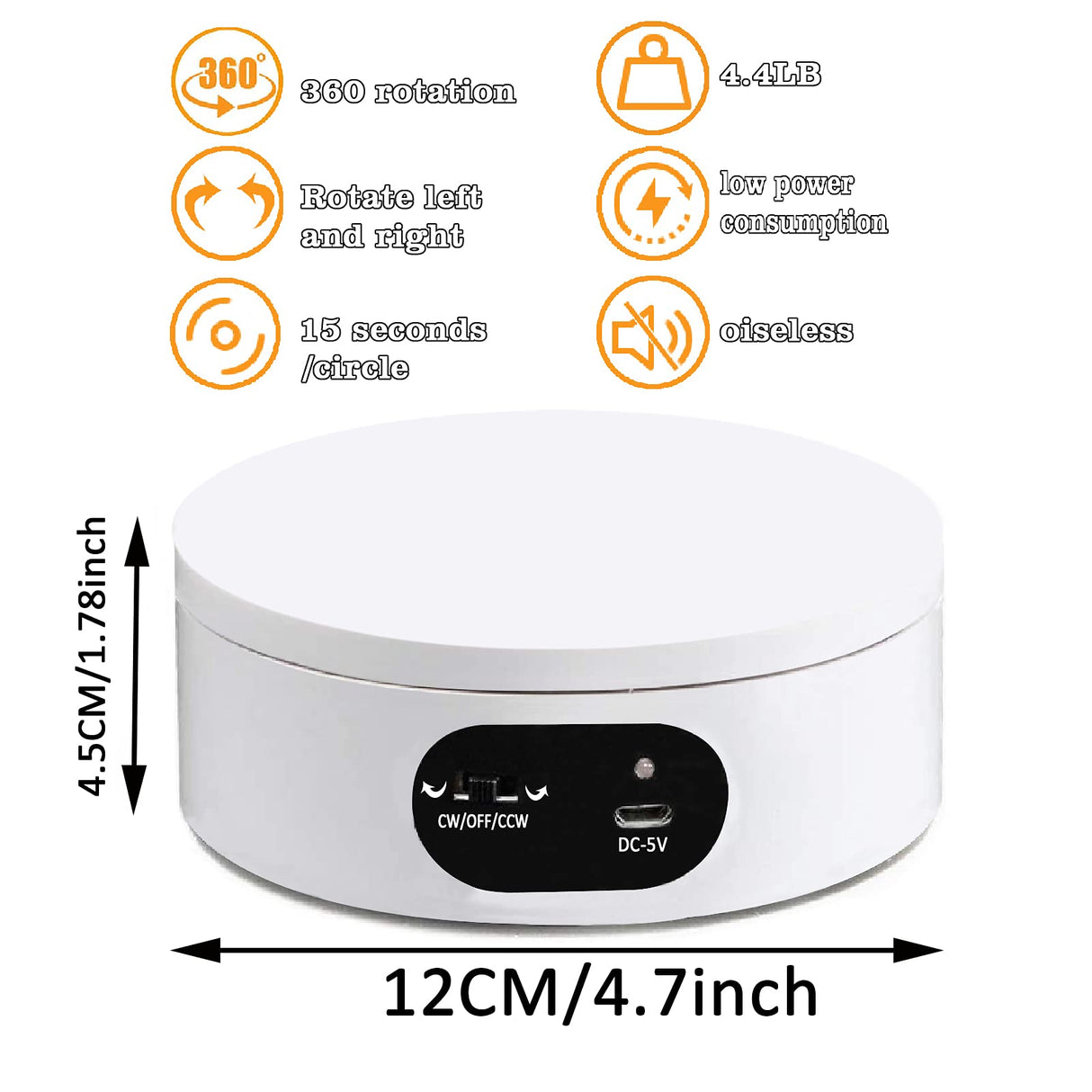 YVV Turner Cup Rotating Display Stand for Epoxy Glitter Tumbler, 360 Degree Automatic Mute Rotating Turntable for Photography Products and Shows. Bling Bling Tumbler Making Supplies Spinner White USB YVV