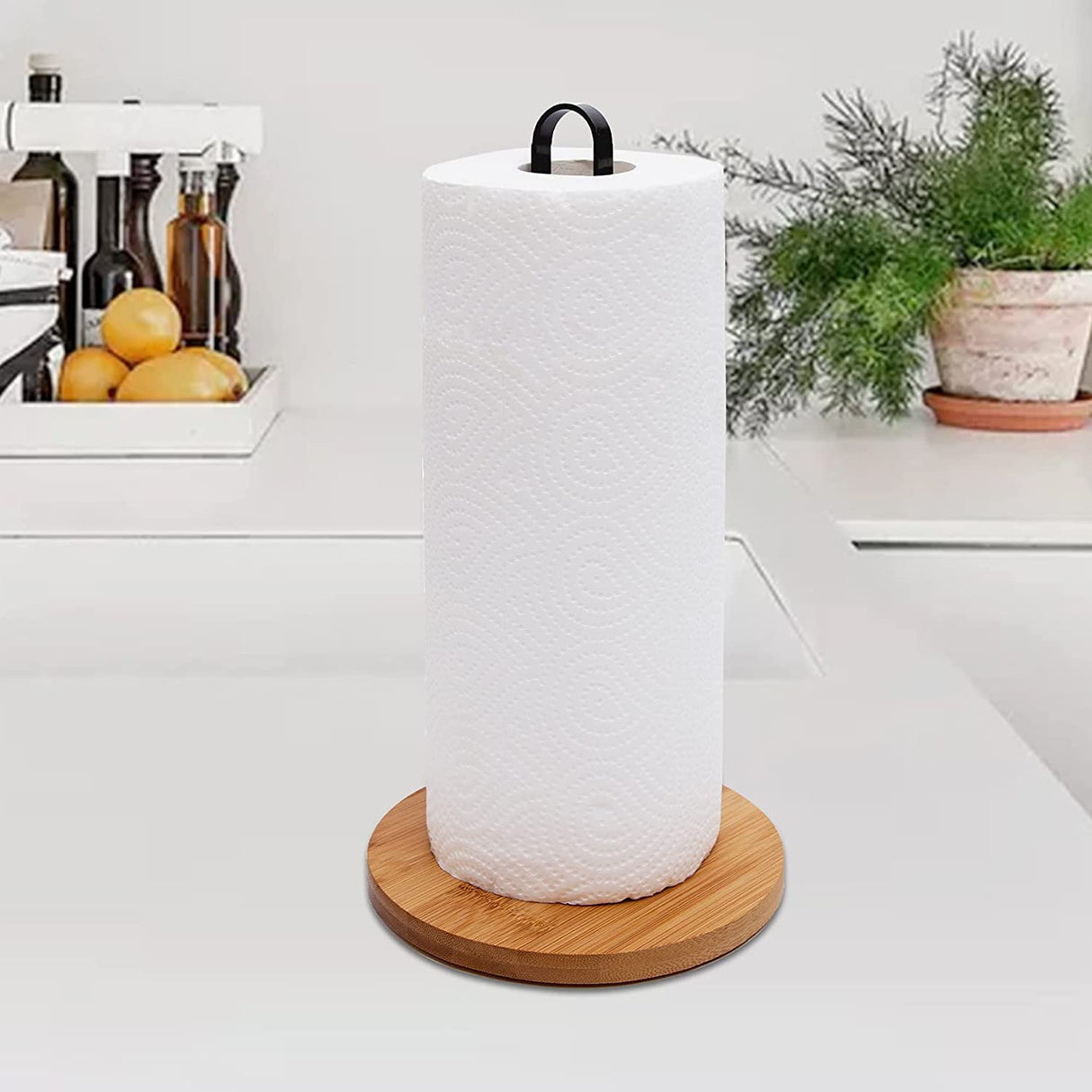 TONLEA Wood Paper Towel Holder, Countertop-Paper-Towel-Holders, Kitchen Towel Holder FreeStanding with Non-Slip Wooden Base TONLEA