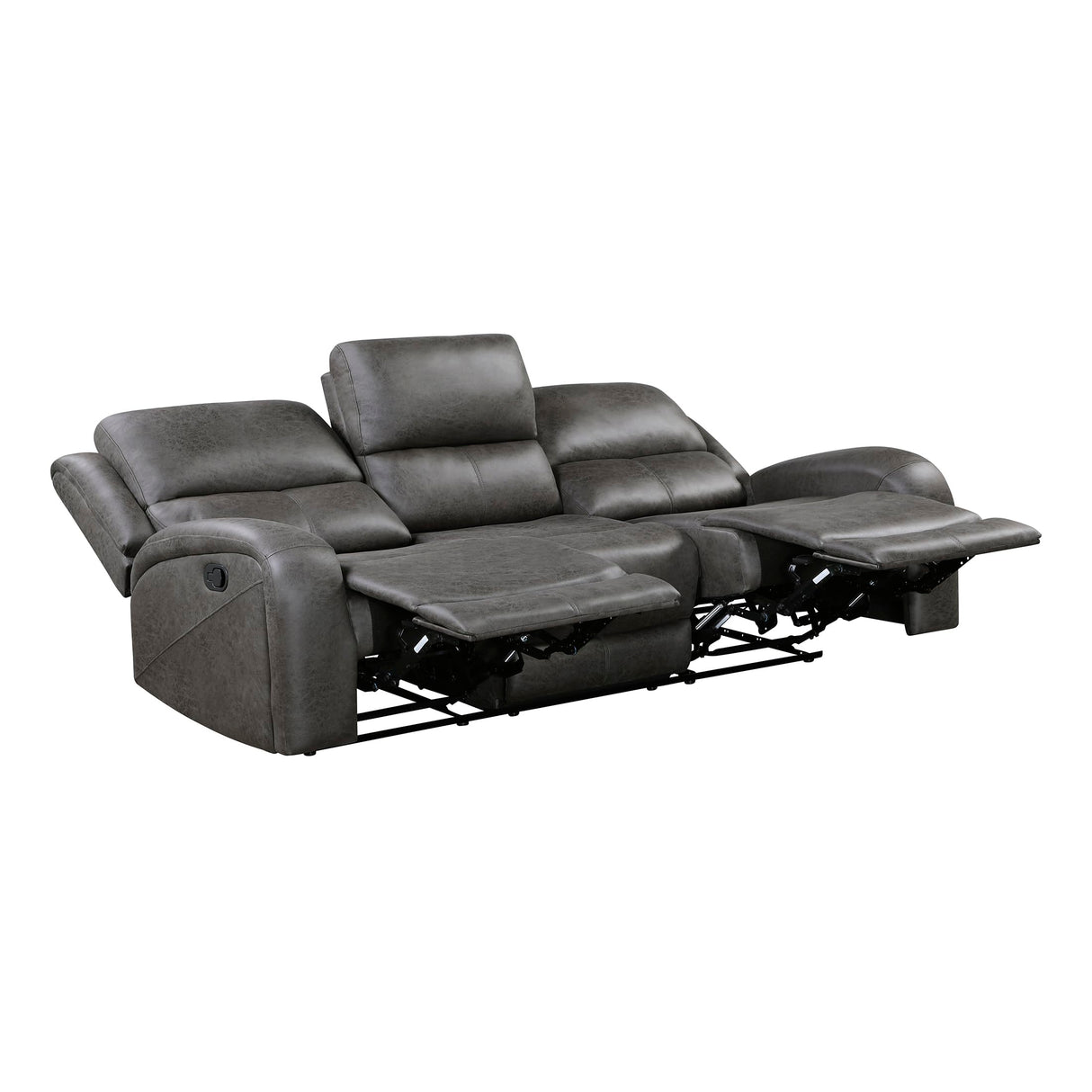 Lexicon Manual Double Reclining Sofa, Polished Microfiber Manual Wall Hugger Sofa Recliner for Living Room, Home Theater Seating, Track Arm, Stitching Cushion, Padded Foam Seat Cushion, Gray Lexicon