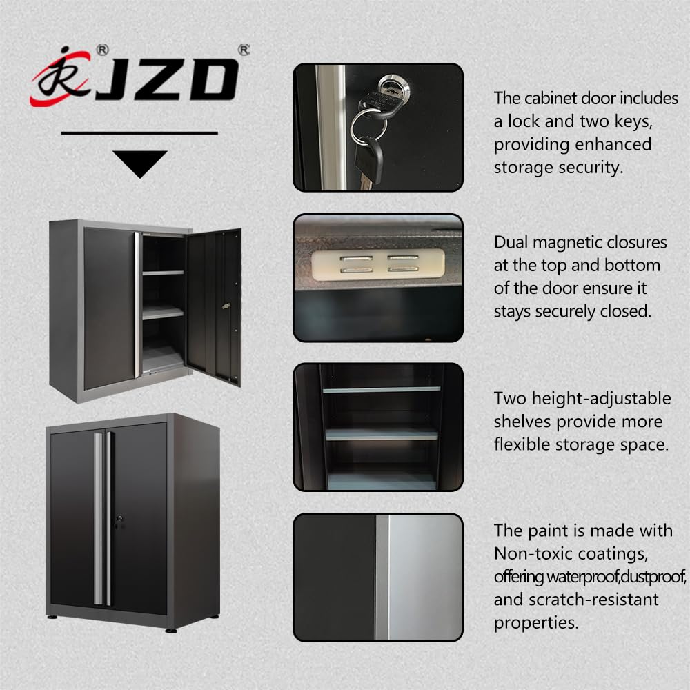 JZD Workshop Cabinet Set System with Wood Tabletop, for Garage Organization, Wall Mounting Not Necessary JZD
