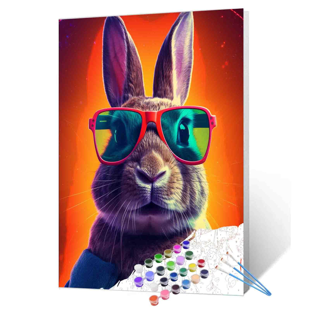 Graffiti Fluffy Rabbit Painting Animal Gray Bunny Paint by Number Kits 16 x 20 inch Canvas DIY Cartoon Wildlife Oil Painting for Kids Adults Beginner with Brushes and Acrylic Abstract Art(Frameless) TUMOVO