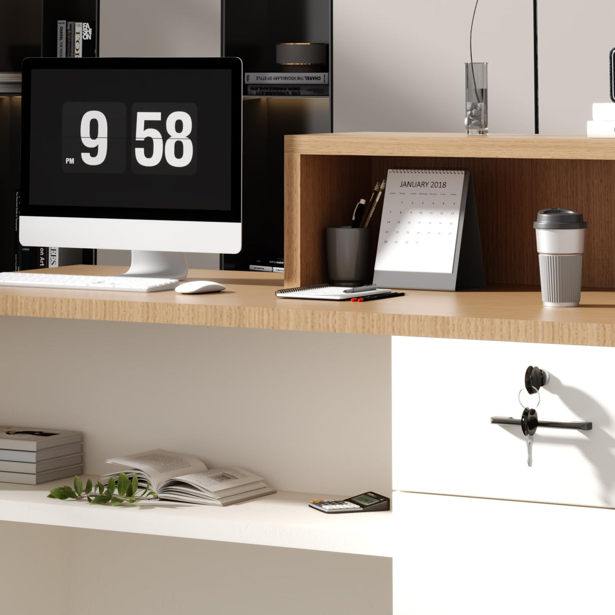 YTElantivo Reception Desk with LED Light and Locking Drawer – 47.2" Small Front Desk for Salon, Office, Retail, Lobby or Checkout Counter Use YTElantivo