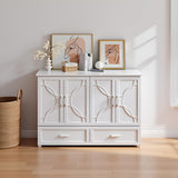 EDWINENE Queen Murphy Bed with Mattress Included, Murphy Bed Cabinet with Drawers and Charging Station for Small Spaces, Home Offices (Circular Pattern, White) EDWINENE