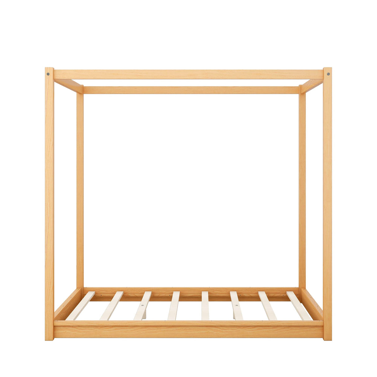 NCKMYB Wooden Canopy Platform Bed, Full Size Floor Bed Frame for Kids Boys Girls, No Spring Box Required (Natural) NCKMYB