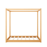 NCKMYB Wooden Canopy Platform Bed, Full Size Floor Bed Frame for Kids Boys Girls, No Spring Box Required (Natural) NCKMYB