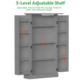 FJTJBSI 50" LED Kitchen Pantry Cabinet Grey Storage Cabinet Food Pantry with Doors and Adjustable Shelves Freestanding Buffet Cupboards Sideboard for Kitchen Living Room and Dinning Room FJTJBSI