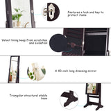 Giantex 2 LEDs Standing Jewelry Cabinet with Full-Length Mirror, Lockable Mirrored Jewelry Armoire with 2 Drawers, 4 Adjustable Angles, Jewelry Storage Organizer (Brown) Giantex