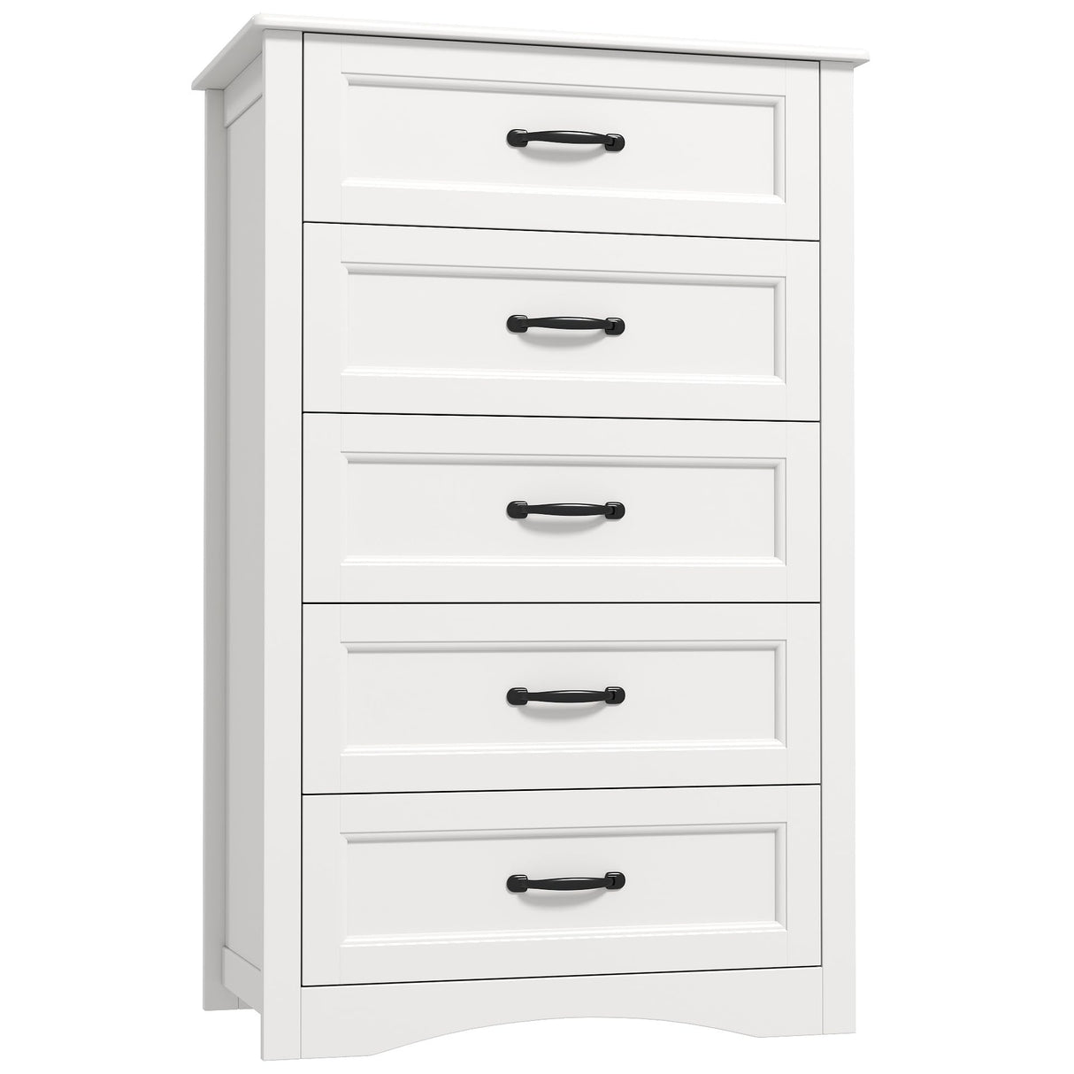 Gizoon 5 Drawer Dresser, White Wood Chest of Drawers for Bedroom, 43.3" Large Capacity Storage Cabinet with Anti-Tip Device, for Clothes, Living Room, Hallway, Office Gizoon
