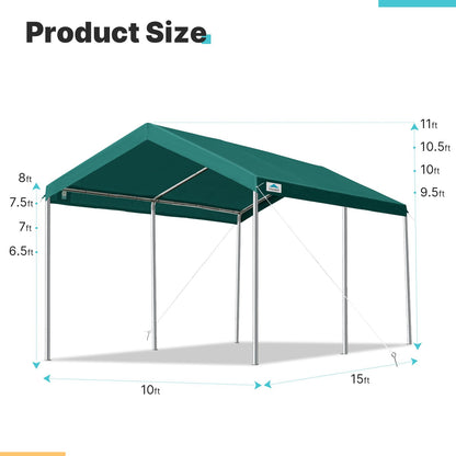 ADVANCE OUTDOOR 10x15 ft Heavy Duty Carports Potable Car Canopy Garage Party Tent Boat Shelter, Adjustable Height from 9.5 ft to 11 ft, Green