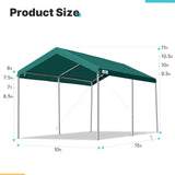 ADVANCE OUTDOOR Adjustable 10x15 ft Heavy Duty Carport Car Canopy Garage Boat Shelter Party Tent, Adjustable Height from 9.5 ft to 11 ft, Green ADVANCE OUTDOOR