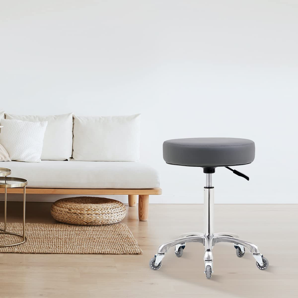 Ainilaily Rolling Stool with Wheels, Heavy Duty 400 lbs Stool for Shop Guitar Lab Tattoo Workbench Medical, Adjustable Swivel Stool Chair (Grey) Ainilaily