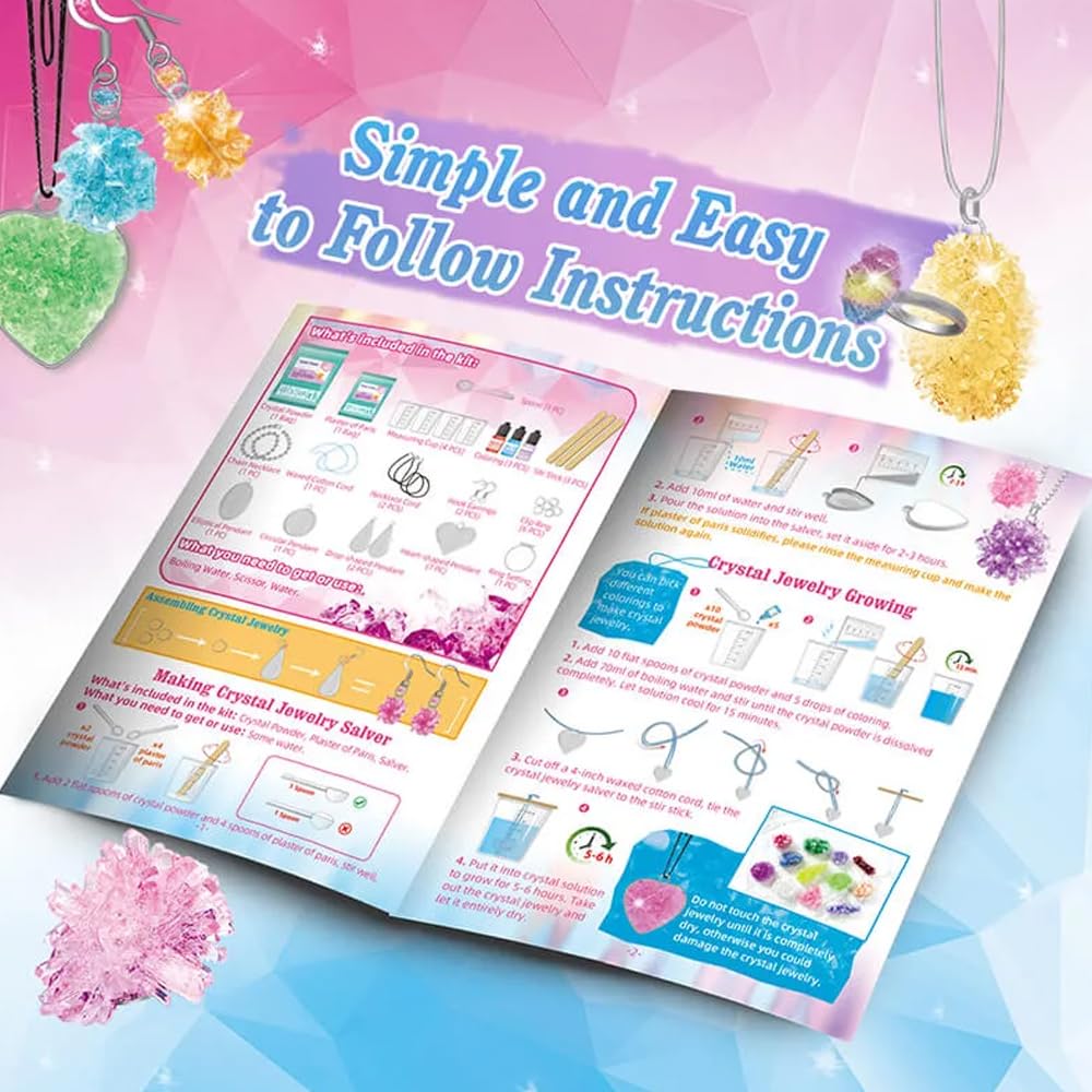 LIVEVIE Crystal Growing Jewelry Kit, Create 6 Jewelry Pieces for Kids - DIY Sparkling Pendants, Necklaces & Earrings Educational Science Kit for Hands-On Learning & Creativity LIVEVIE