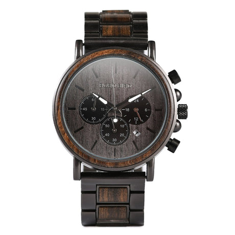 2win Mens Wooden Watches Luxury Stainless Steel Wood Watch for Men Chronograph Quartz Watches 2win