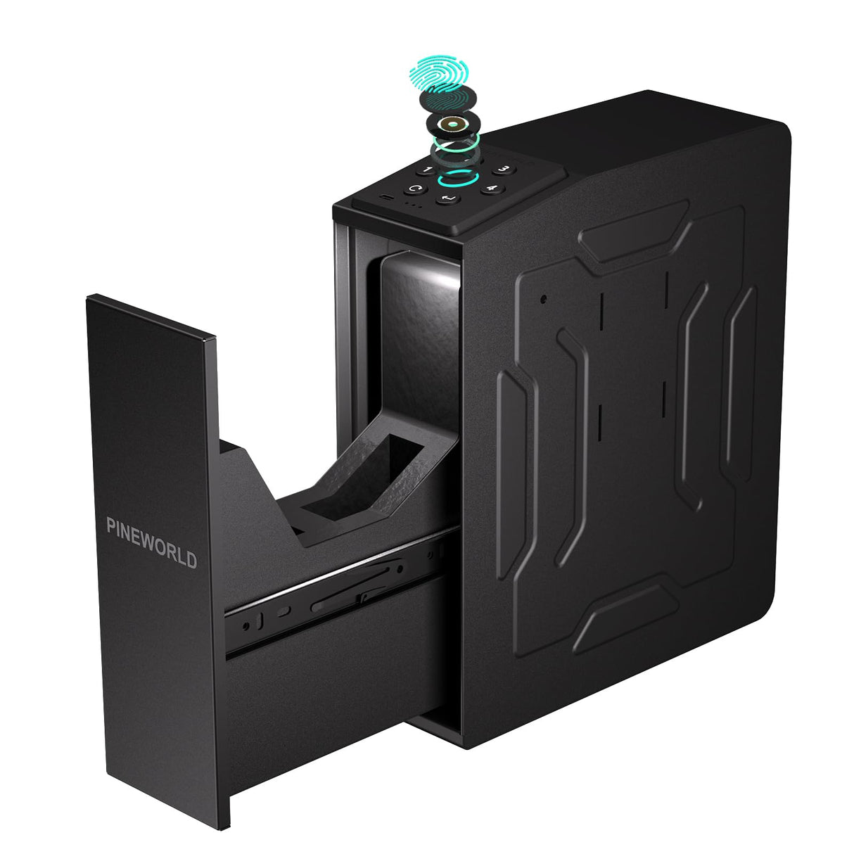 PINEWORLD Gun Safe For Handgun, Biometric Slider Bedside Handgun Safe, Pistol Lock Case for Nightstand,Sliding Door Hand Gun Safe for Pistol -with 3 Quick Access Fingerprint, PIN Code, KEY PINEWORLD