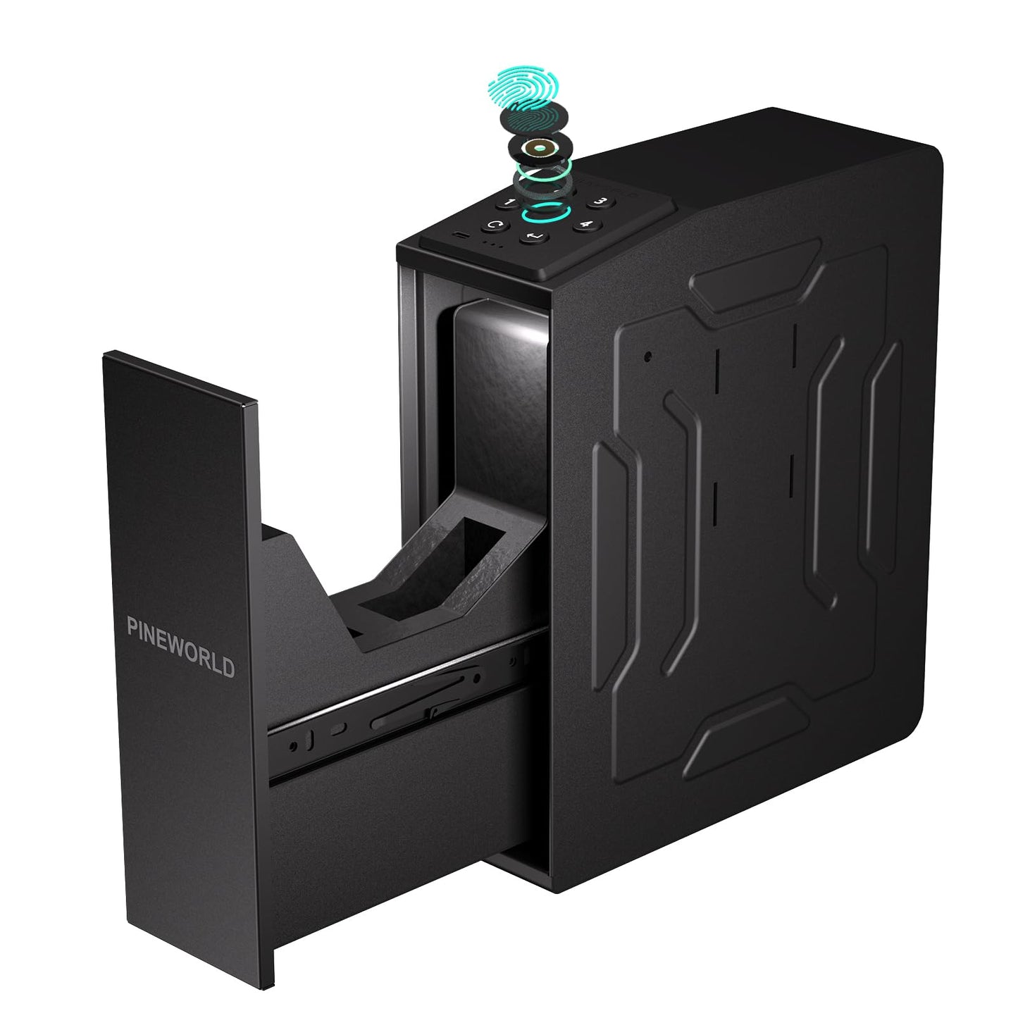 PINEWORLD Gun Safe For Handgun, Biometric Slider Bedside Handgun Safe, Pistol Lock Case for Nightstand,Sliding Door Hand Gun Safe for Pistol -with 3 Quick Access Fingerprint, PIN Code, KEY