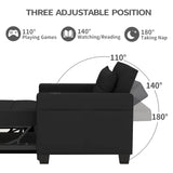 DURASPACE 39 inch Futon Chair Bed Convertible Chair 3-in-1 Pull Out Sleeper Reading Chair Beds with USB, Armchair Sleeper Bed for Living Room, Dorm, Small Space (Black Faux Leather) DURASPACE