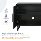 WILSHINE Sideboard Buffet Credenzas for Living Room, 63" Antique Black Entryway Table with Storage Accent Cabinet, Carved Flowers Doors & Wire Holes WILSHINE