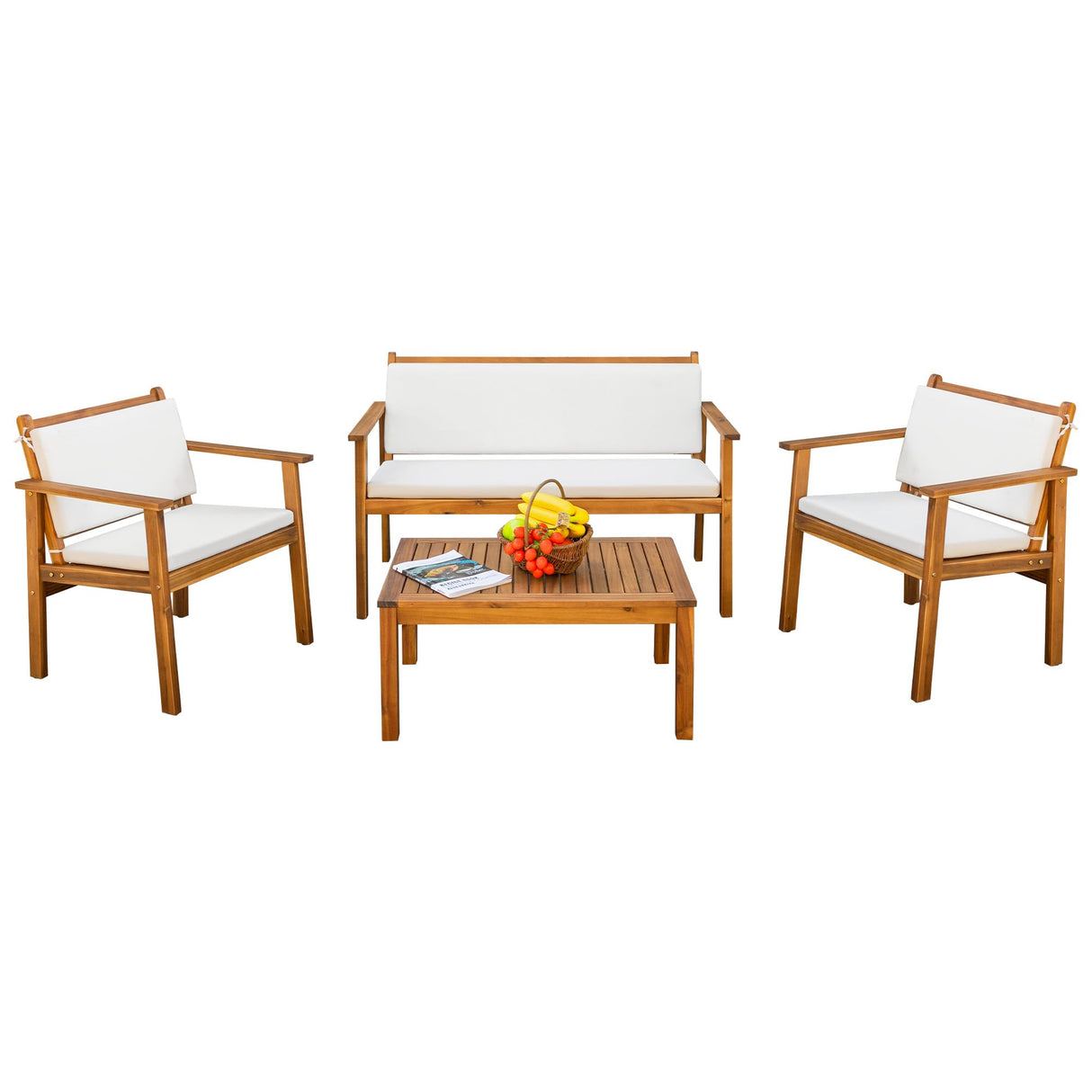 Devoko Patio Furniture 4 Piece Acacia Wood Outdoor Conversation Sofa Set with Table & Cushions Porch Chairs for Garden, Deck, Backyard, Natural Devoko