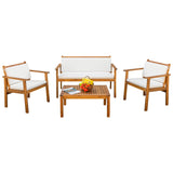 Devoko Patio Furniture 4 Piece Acacia Wood Outdoor Conversation Sofa Set with Table & Cushions Porch Chairs for Garden, Deck, Backyard, Natural Devoko