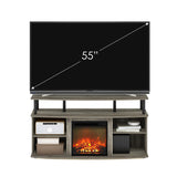 Furinno Jensen Open Shelving Storage Fireplace TV Entertainment Center for TV up to 55 Inch, French Oak Grey/Black Furinno