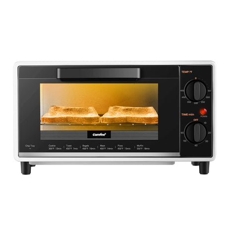 COMFEE' Mini 2-Slice Toaster Oven, Countertop toaster oven, 2-Knobs Easy to Control with Timer for Bake, Broil, Toast, 1000W, Black/White (CO-B08AA(BK)) COMFEE'