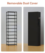 VTRIN Narrow Shoe Rack with Covers 10 Tiers Tall Shoe Rack for Closet Entryway Sturdy Shoe Rack Organizer Holds 20-22 Pairs Free Standing Shoe Storage Cabinet with Dustproof Cover Shoe Shelf VTRIN