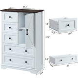 SOOWERY Dresser for Bedroom, Farmhouse Dresser with 5 Wooden Drawers and Storage Cabinet, 48 Inches Tall Chest of Drawers for Bedroom, Living Room, Hallway, White SOOWERY
