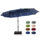 GREEN PARTY 15 ft Rectangle Patio Umbrella with Solar Lights and Base Included, Double-Sided Market Table Umbrella with Crank, Large Outdoor Umbrellas for Patio Poolside Garden Backyard, Navy Blue GREEN PARTY